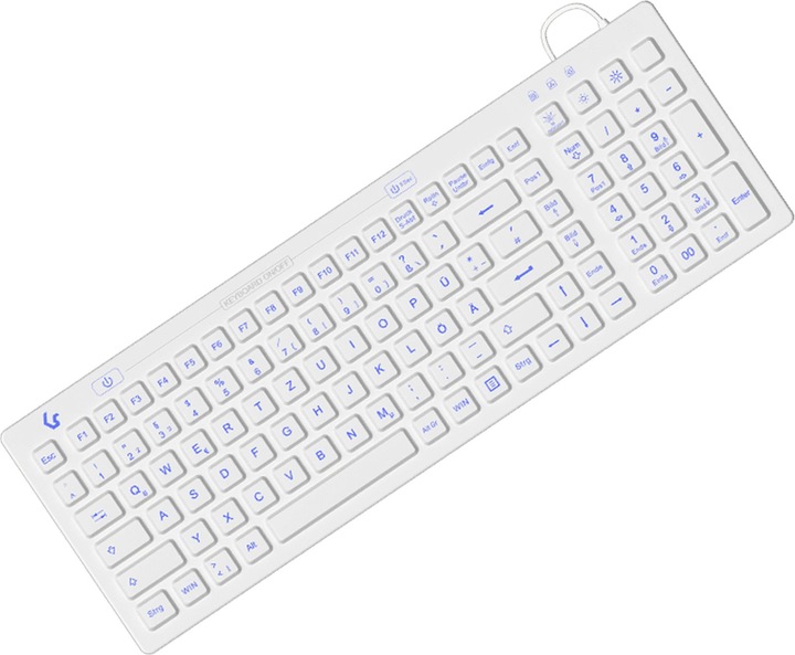 Produktbild KeySonic Industrietastatur, USB, Beleuchtet, Silikon, weiss, Wasser und Staub geschützt IP68, DE (DE, Kabelgebunden)