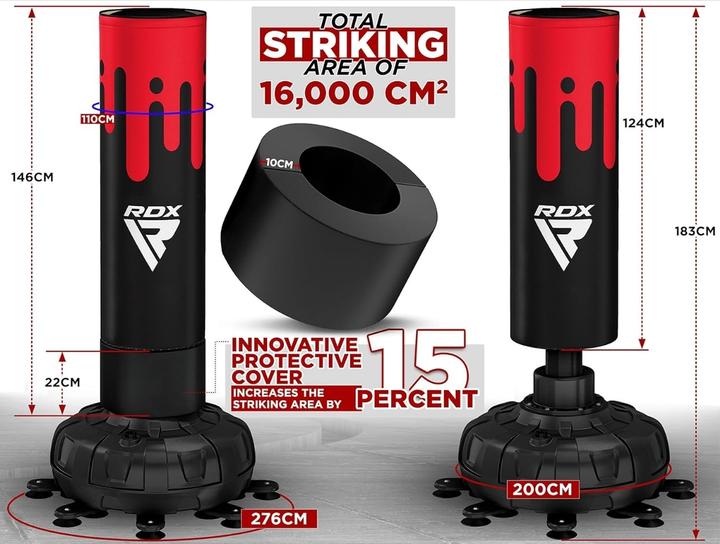 Produktbild Rdx Freistehender Boxsack F9 Rot/Schwarz - 183 cm + Boxhandschuhe F9 Rot/Schwarz (180 cm)