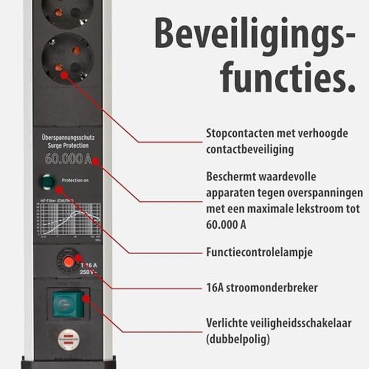 Produktbild Brennenstuhl Premium Protect-Line PDU, 8 sockets, 3m, Silver/gray, with switch and surge protecti...