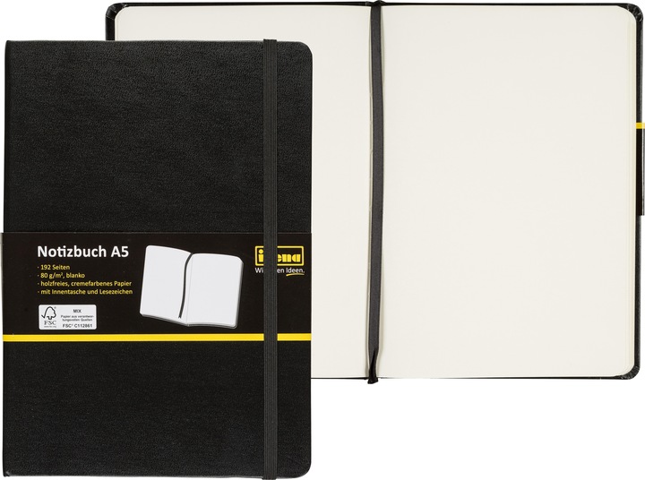 Produktbild Idena Notizbuch A5 blanko schwarz FSC-Mix (A5, Harter Einband)