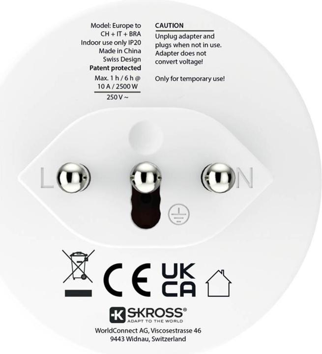 Actual product image Skross Europe to Switzerland + Italy+ Brazil