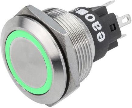 EAO 22mm,vandal res,SS,24V,grn,LED,plug-in