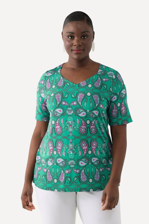 Immagine prodotto Ulla Popken Maglia in tessuto fluente con Paisley, scollo a cuore e mezze maniche (42, 44)