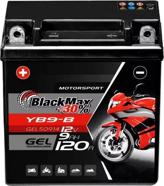 BlackMax YB9-B Motorradbatterie Gel (DIN 50914) (12 V, 9 Ah, 120 A)
