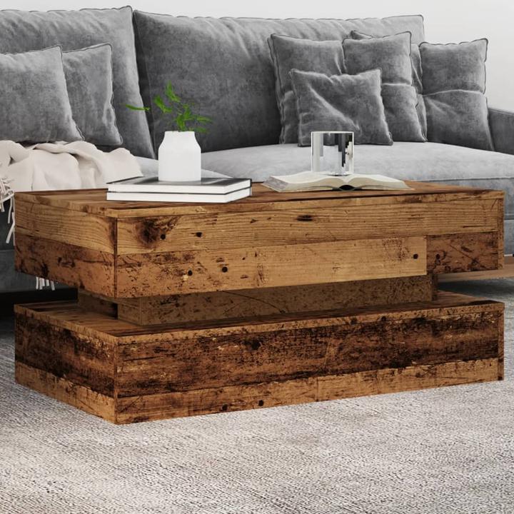 Image du produit VidaXL Table basse Table d'appoint Table de salon avec lampes LED Imitation vieux bois (90 x 50 x 40 cm)