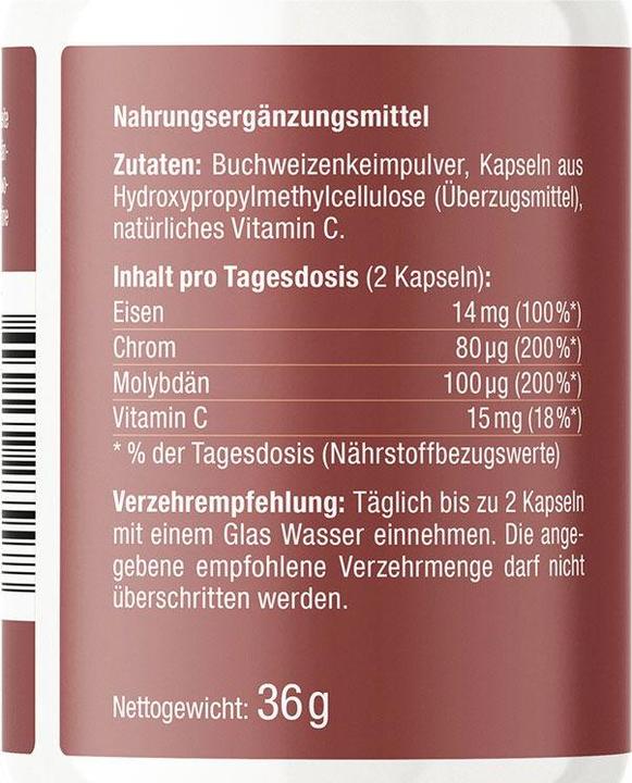 Nutritional values and ingredients Effective Nature Eisenkomplex aus Buchweizen (60 pcs., Capsules)