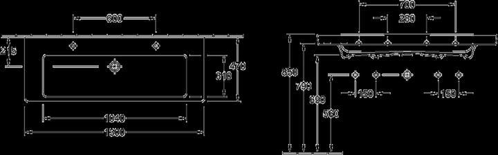 Produktbild Villeroy & Boch Doppelwaschtisch Subway 2.0 130 cm wei mit Beschichtung 7176D2R1 (470 mm, 1300 mm)