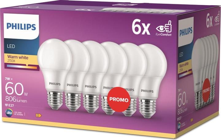 Actual product image Philips LED 60W (E27, 7 W, 806 lm, 6 x, E)