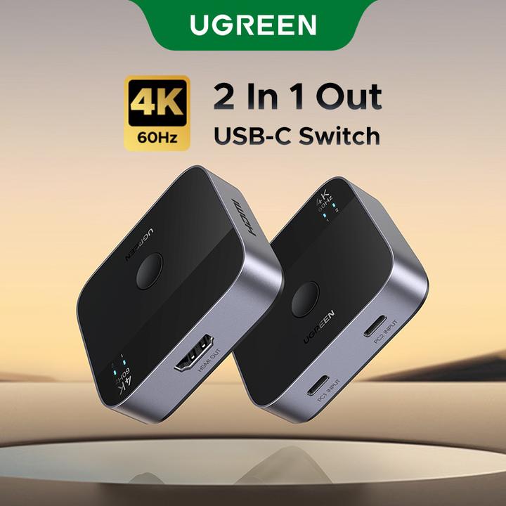 Actual product image Ugreen - KVM Switch AW502 (55451) - 2x Type-C, 1x HDMI Out, 4K@60Hz, Aluminum - Grey