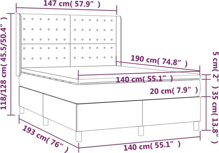 Actual product image vidaXL Boxspringbett (140 x 190 cm)