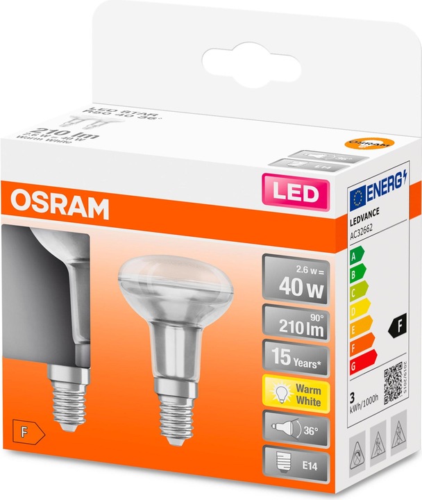 Actual product image Osram Reflector lamps (E14, 2.60 W, 210 lm, 2 x, F)