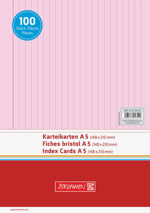 Actual product image Index card DIN A5 landscape lined red 100 pcs./pack. (A5, 180 g/m²)