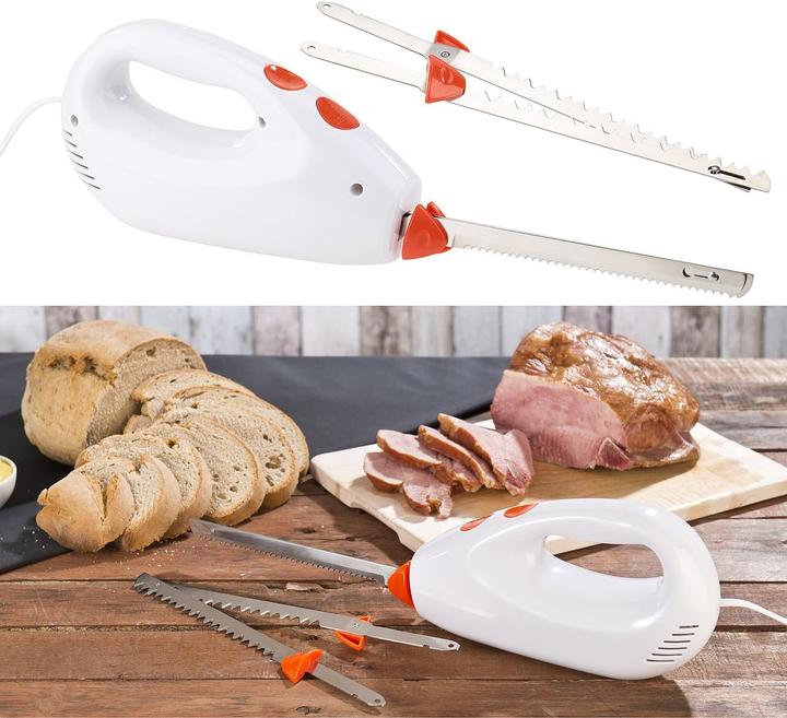 Image du produit Rosenstein & Söhne Couteau électrique avec 2 lames doubles en acier inoxydable et système de sécurité, 180 W (18 cm)