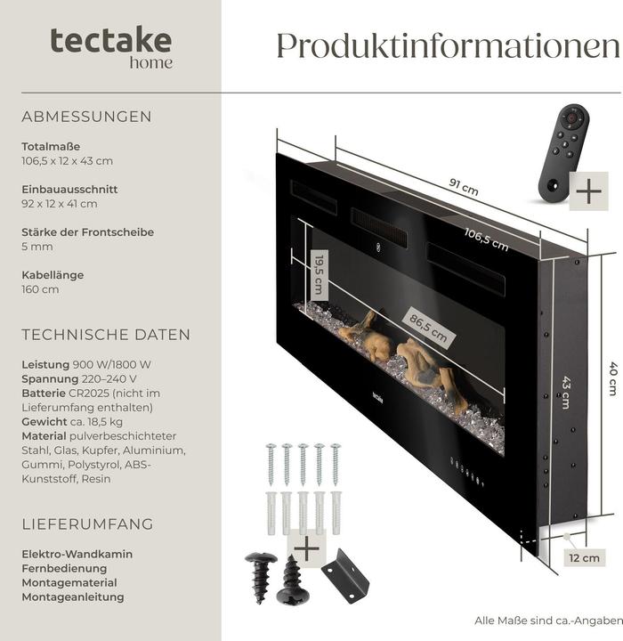 Image du produit tectake Cheminée murale électrique
