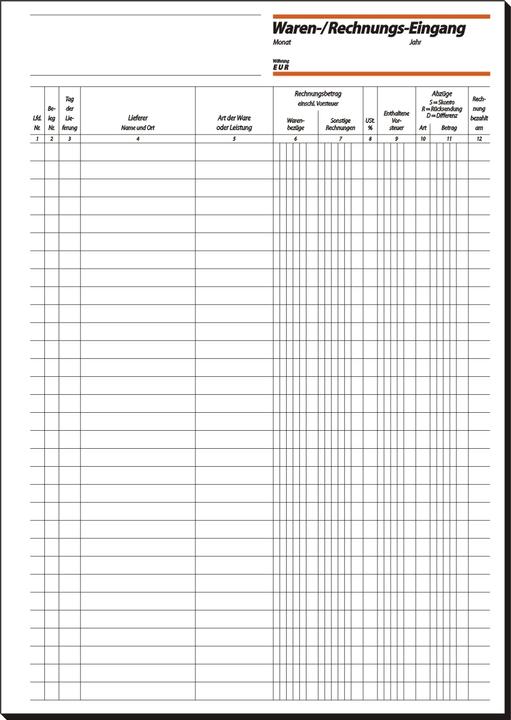 Nährwerte und Zutaten Sigel Waren-/Rechnungs-Eingangsbuch Formularbuch WG415 (50x)