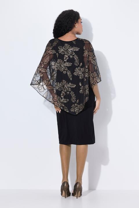 Produktbild Ulla Popken Kleid, doppellagig, Pailletten, V-Ausschnitt, 3/4-Arm (54)