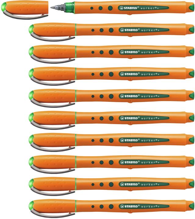 Actual product image STABILO Rollerball pen worker fine, green line width: 0.3 mm, cap with clip, non-slip surface (10x)