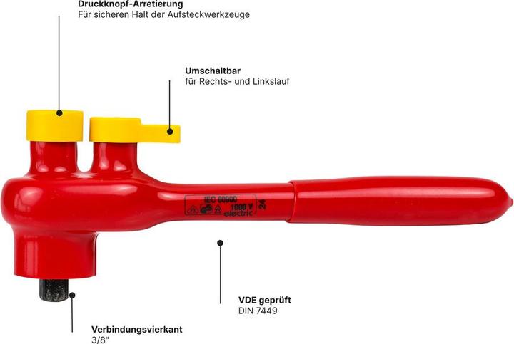 Produktbild Wetec Umschaltknarre, DIN 7449, VDE, 3/8 " (3/8")