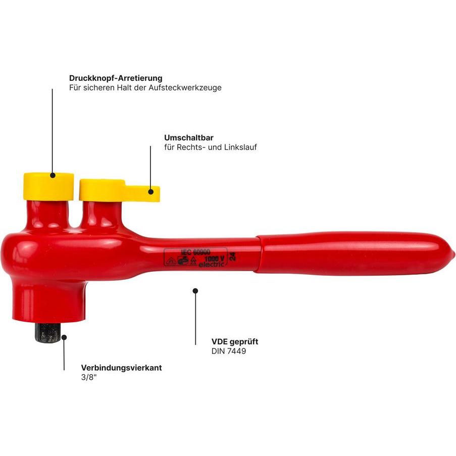 Thumbnail - Wetec, Ratsche, Umschaltknarre, DIN 7449, VDE, 3/8 " (3/8")