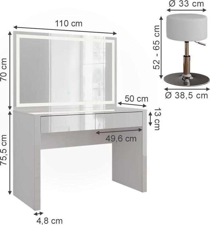 Actual product image Vicco Annabelle with LED mirror and stool (110 x 50 x 75.50 cm)