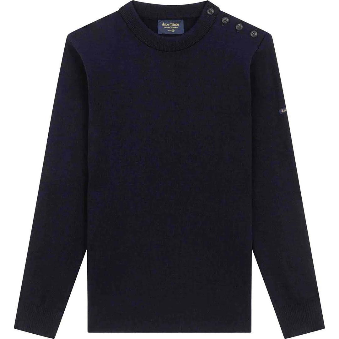 Le Minor, Herren, Pullover, rundhals pullover aus erino-wolle le inor, Blau, (M)