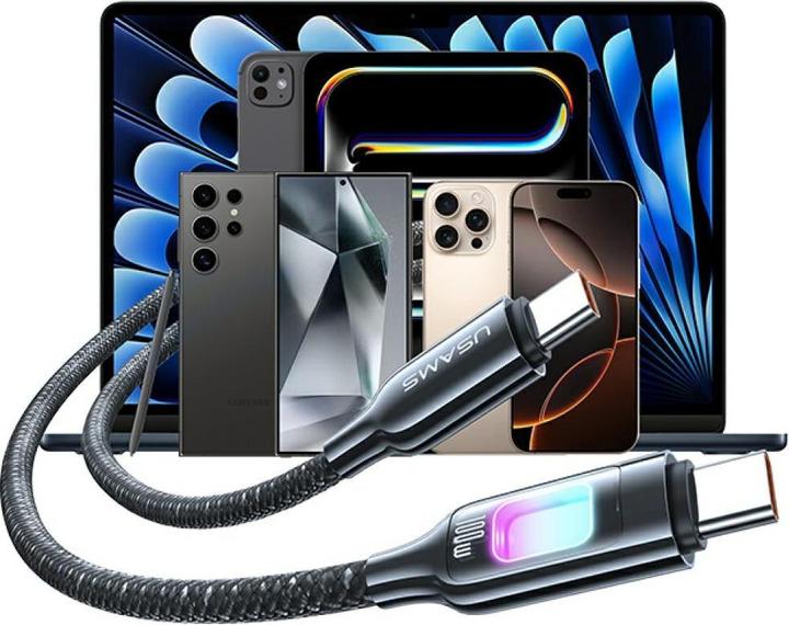 Actual product image Usams Kabel TC Series SJ750 100W USB-C do USB-C 1,2 m tytanowy (1.20 m, 100 W)