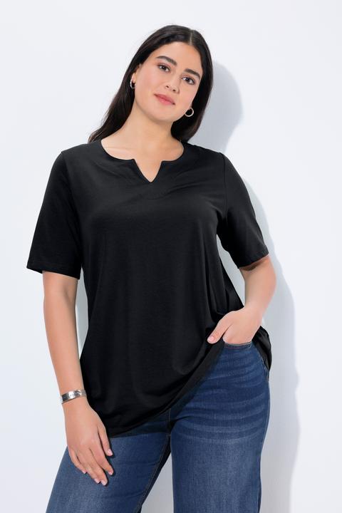 Image du produit Ulla Popken T-shirt manches courtes et col tunisien, coupe évasée (60)