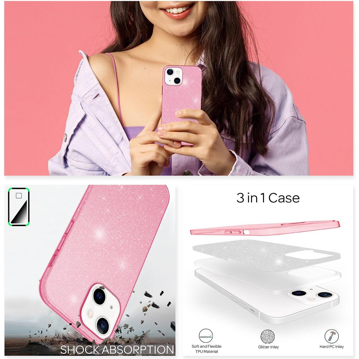 Thumbnail - Nalia Glitzer Handyhülle (Apple iPhone 13), Smartphone Hülle, Pink