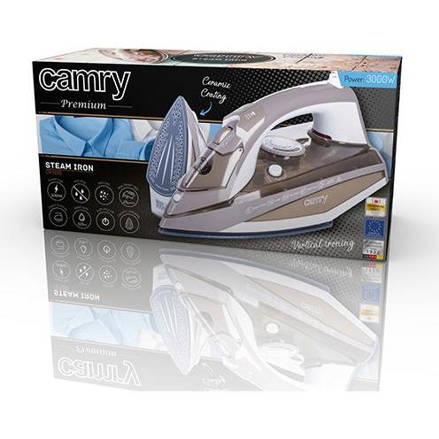 Thumbnail - Camry CR 5018 Dampfbügeleisen Keramik-Ultra-Glide-Sohlenplatte, Bügeleisen, Grau, Weiss, Braun