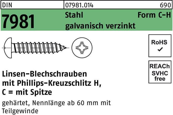 Actual product image Self-tapping screw DIN 7981 LIKO with cross recess pH C4.2 x 25 -H Galvanised steel with point (500 Screws per piece)