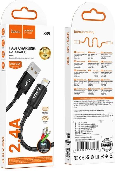 Actual product image Hoco Cable cable USB A to Lightning 2,4A X89 2 m black (2 m)