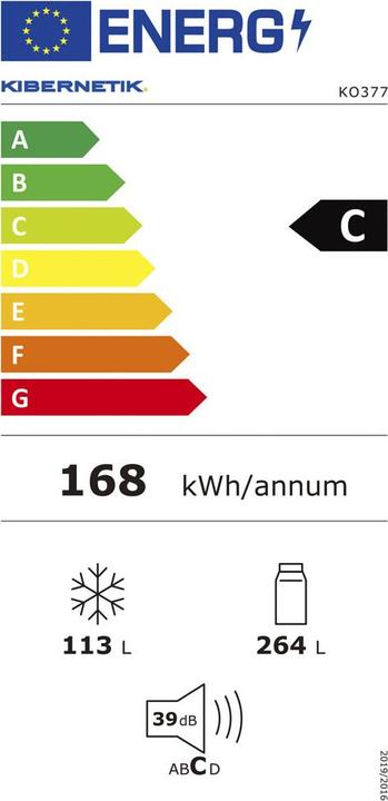 Energie-Label Kibernetik FSP Kühl-Gefrierkombination 377 Liter (377 l)