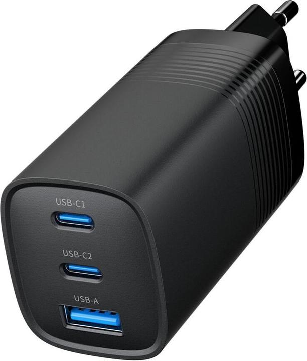 Actual product image Gembird Power Delivery Charger 1xA 2xC GaN Black (65 W, 3 ports)