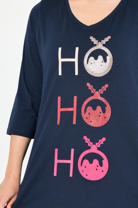 Immagine prodotto Ulla Popken Maglia dal taglio lungo e svasato con "Ho-Ho-Ho", scollo a V e maniche a 3/4 (50, 52)