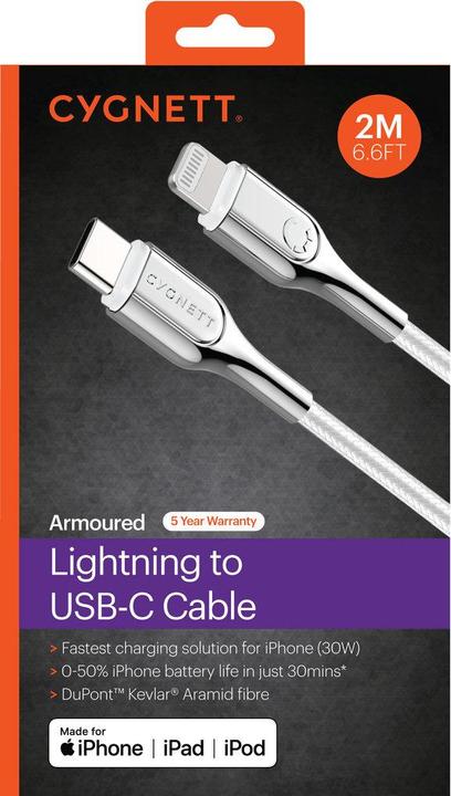 Produktbild Cygnett Armoured Lightning to USB-C Cable 2M - White (2 m)
