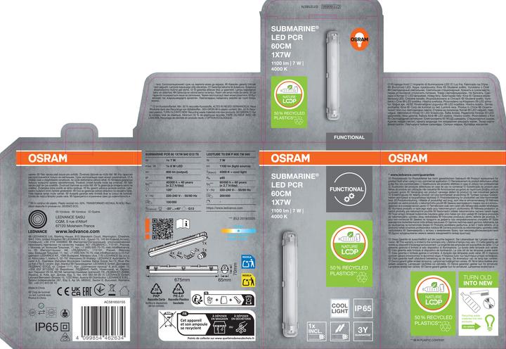 Actual product image Osram SUBMARINE PCR 60 1 X 7W 840 G13 T8 (800 lm)