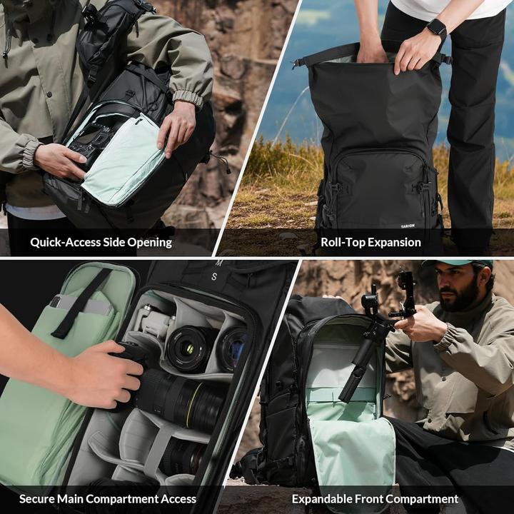 Actual product image Tarion Professional Camera Backpack with Rolltop Design, Side Access, and Removable Insert (Photo backpack, 35 l)