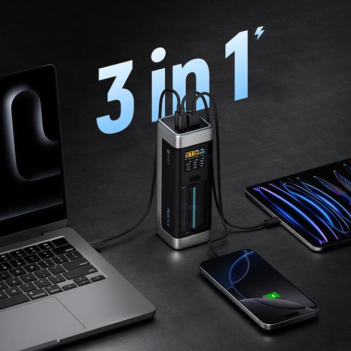 Immagine prodotto Cuktech Powerbank CUK00P23GLBK 210W 25000mAh Power Bank 2 x USB-C 1 x USB-A - schwarz (25000 mAh, 210 W)