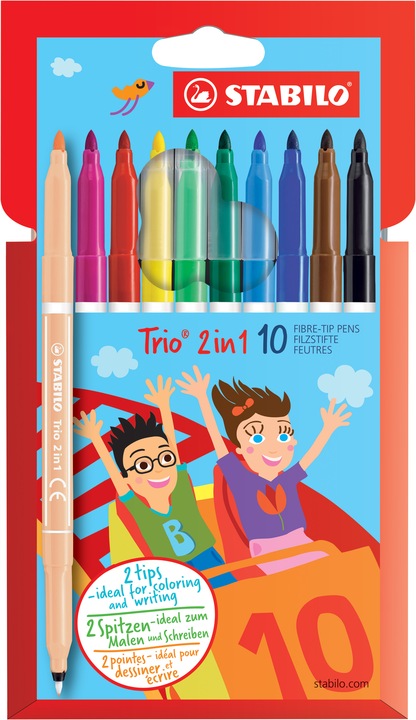Produktbild STABILO Trio in Filzstift und Fineliner in einem (Mehrfarbig, 10 x)