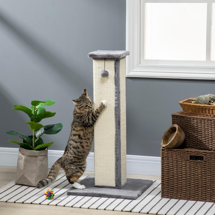 Immagine prodotto PawHut Tiragraffi quadrato con palla da gioco (81 cm, Bianco crema, Grigio)