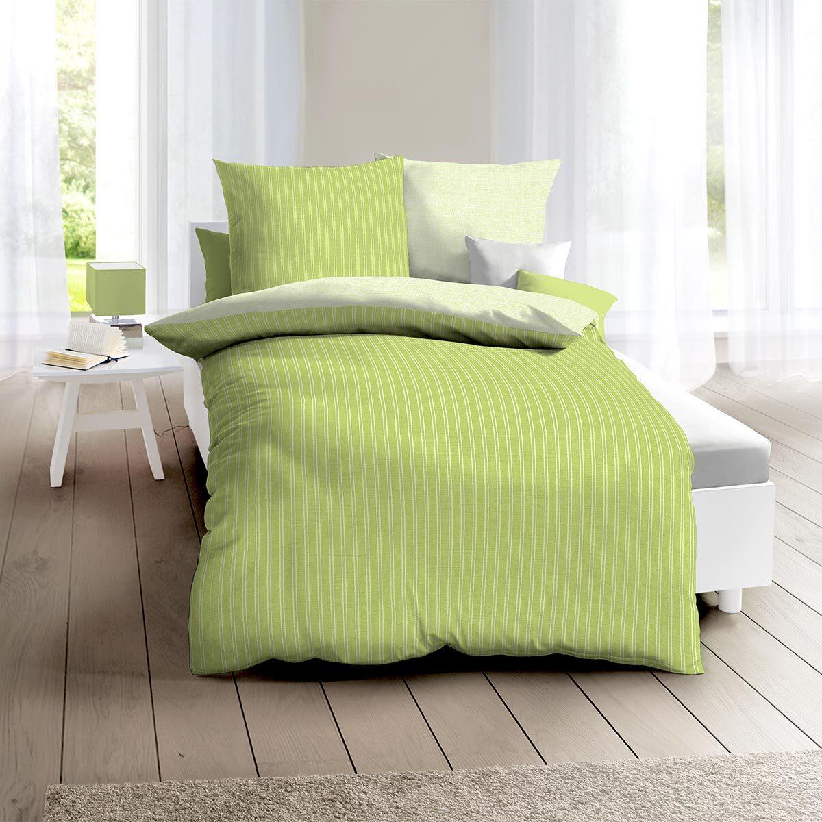 Thumbnail - Traumschlaf, Bettwäsche, Mako-Satin Bettwäsche Eternity Combo grün (Bettwäsche Set, 240 x 220 cm, 80 x 80 cm)