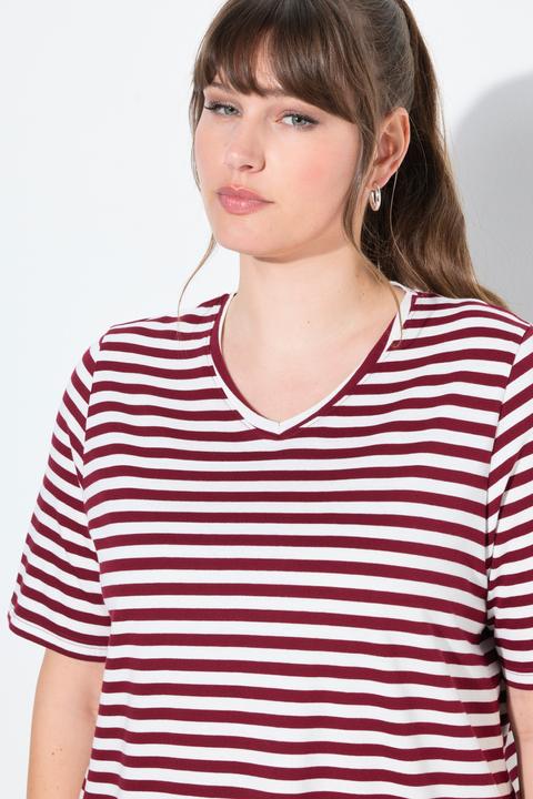 Produktbild Ulla Popken T-Shirts, 2er-Pack, Ringel/uni, V-Ausschnitt, Halbarm (42, 44)