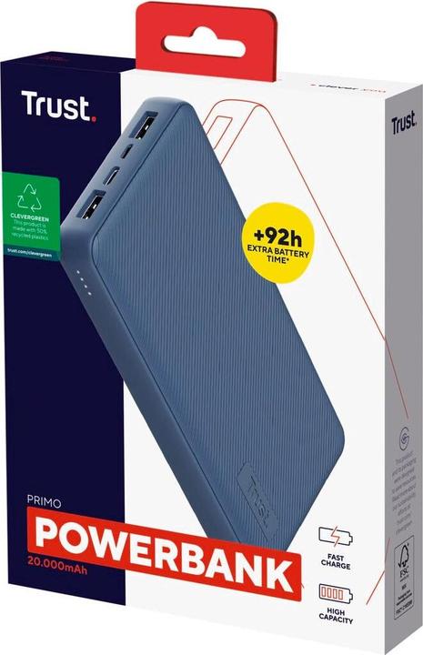 Produktbild Trust POWER BANK USB 20000MAH/PRIMO BLUE 25026 (20000 mAh, 15 W, 74 Wh)