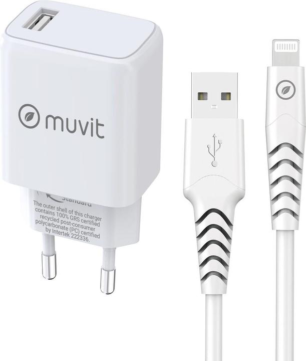 Actual product image Muvit For Change Pack Chargeur Secteur 12w+Cable Lightning 1.2m Blanc (12 W, 1 portion)