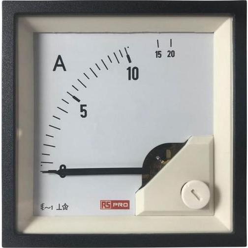 RS PRO Amperometro 20 (Input)A AC Ferro mobile, 68mm x 68mm D. 54 (<30 A)mm, 0 20 (Input)A / 1 %., Domotica