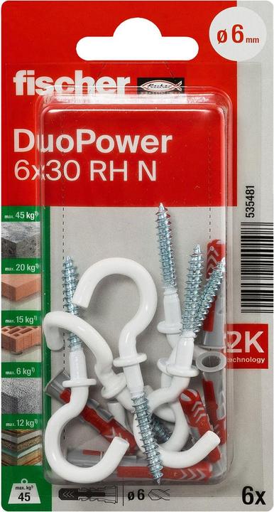 Actual product image Fischer DUOPOWER 6 x 30 with round hooks (6 pcs.)