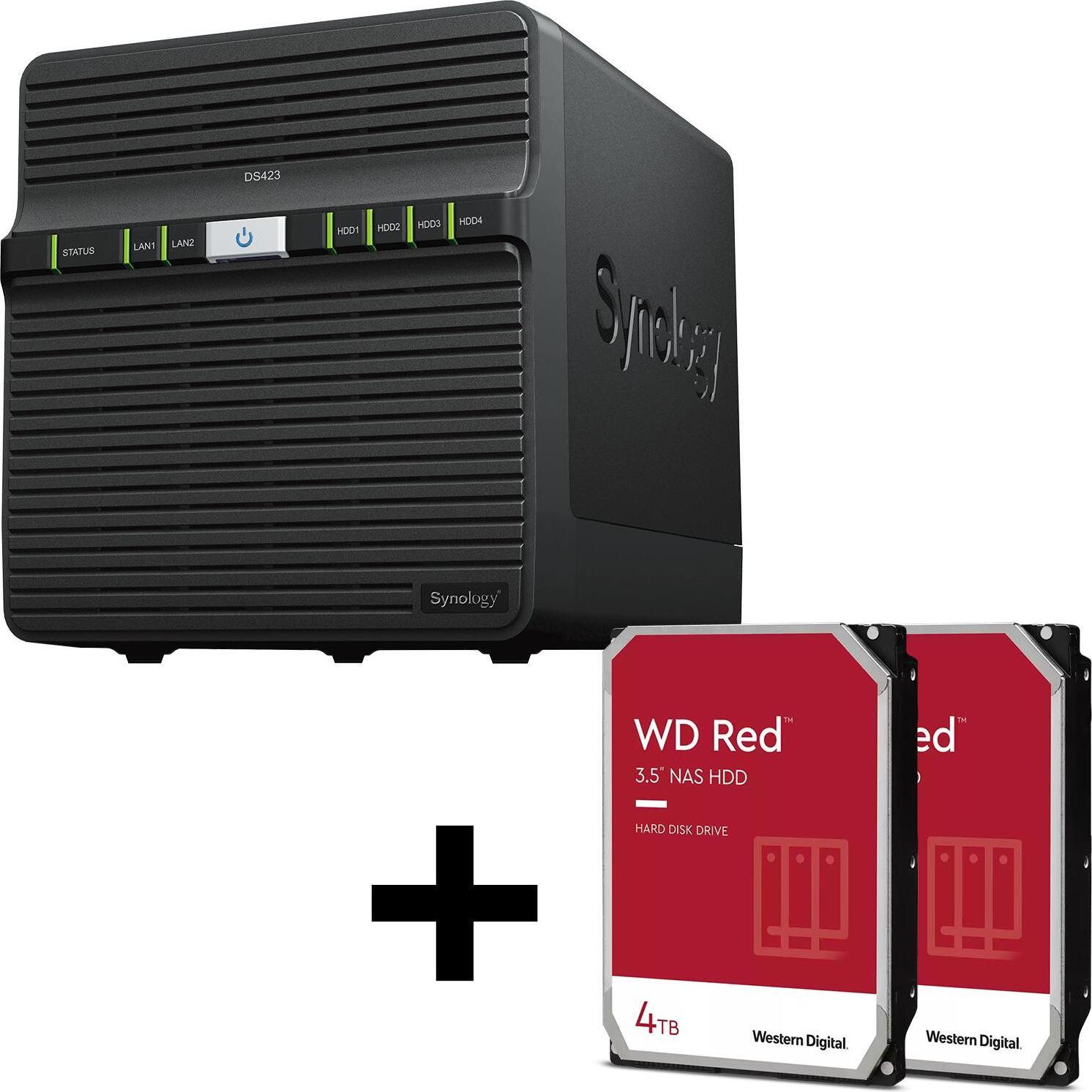 Synology DiskStation DS423 4 Einschübe NAS-Server Leergehäuse + 2x WD Red SATA 3.5"" HDD 4TB Festpla