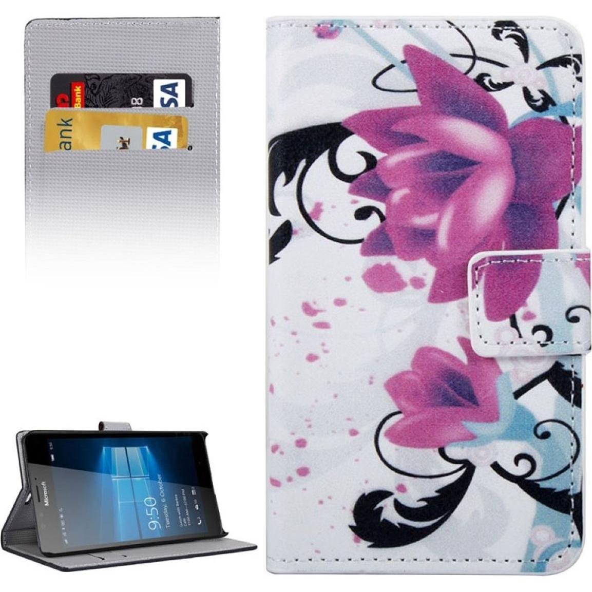 Thumbnail - König Design Handyhülle Tasche für Handy Microsoft Lumia 950 XL Lotusblume Lila / Violette (Microsoft Lumia 950 XL), Sma...