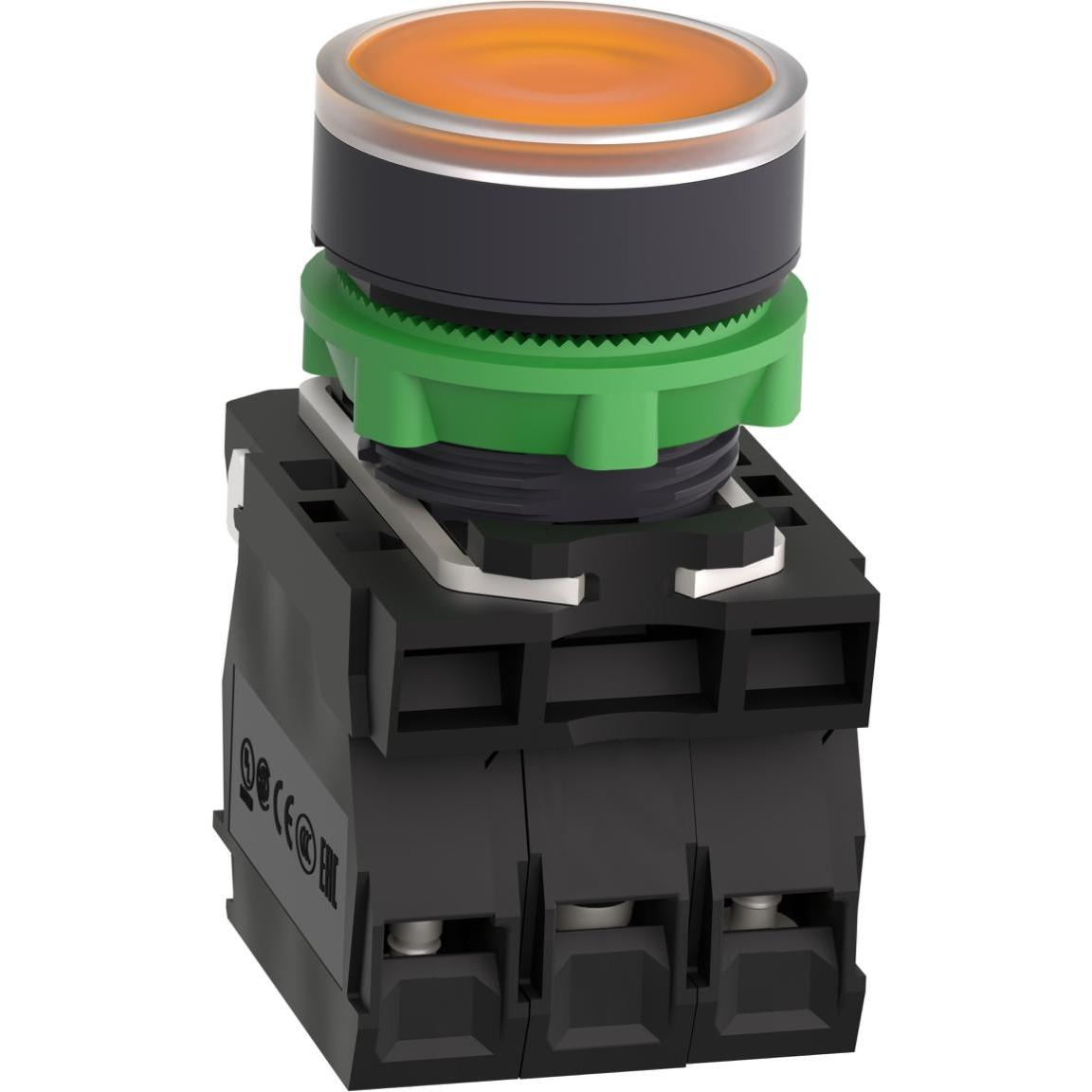 Thumbnail - Schneider Electric Ill Pushbutton Round Yellow 1NO/1NC 220V, Taster + Schalter, Orange
