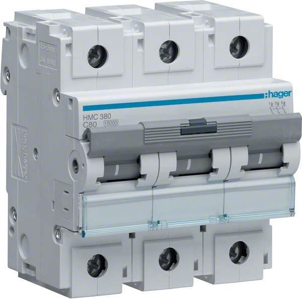 Hager HAG HMC380 Disjoncteur 3P 15kA C-80A 4,5 M